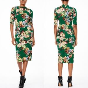 Alice + Olivia Delora Floral Mock Neck Midi Dress Size 4